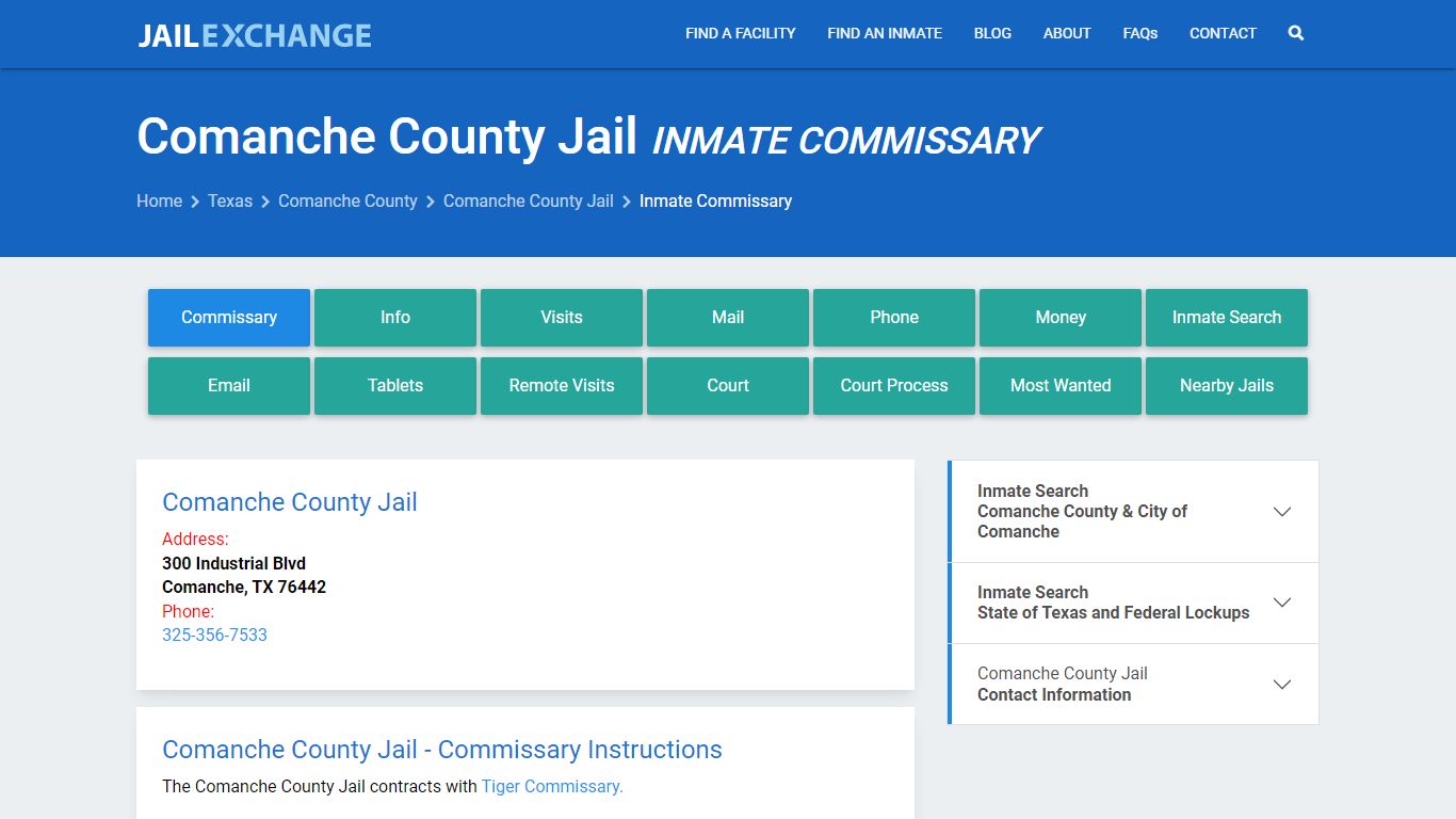 Inmate Commissary, Care Packs - Comanche County Jail, TX