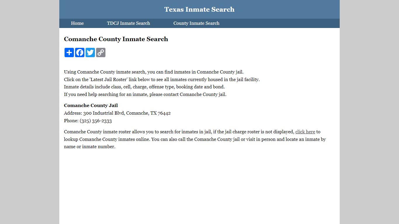 Comanche County Inmate Search